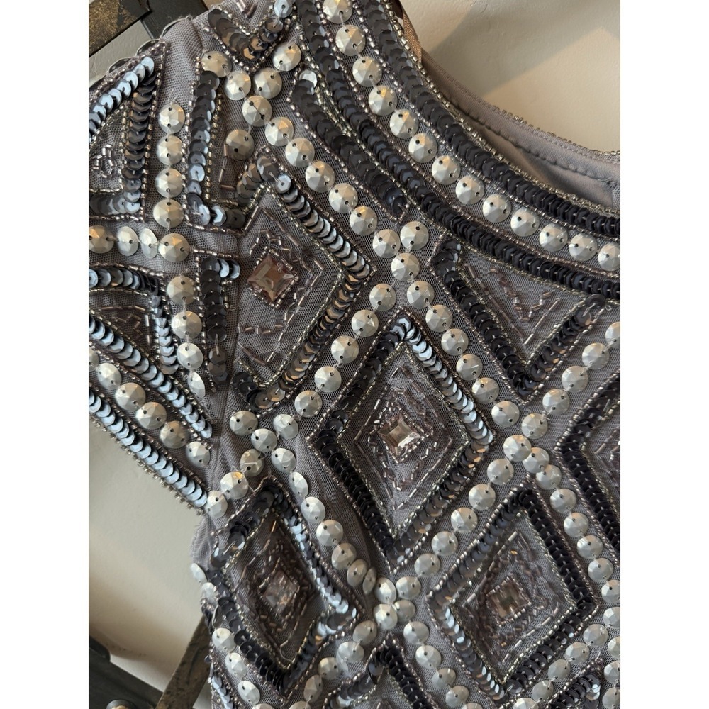 Adrianna Papell Gray Silver Beaded Sequin Sheath Dress 10P Short Sleeve dress - Picture 3 of 7